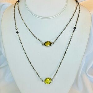 Vintage Sterling Silver & Lemon Quartz Necklace ~ 36"